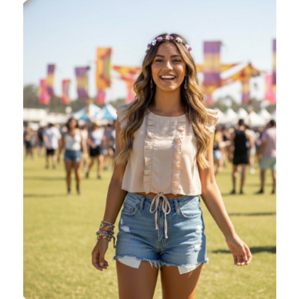 White As You Boho Ruffle Crop Top – Size 14, Tie-Back Detail